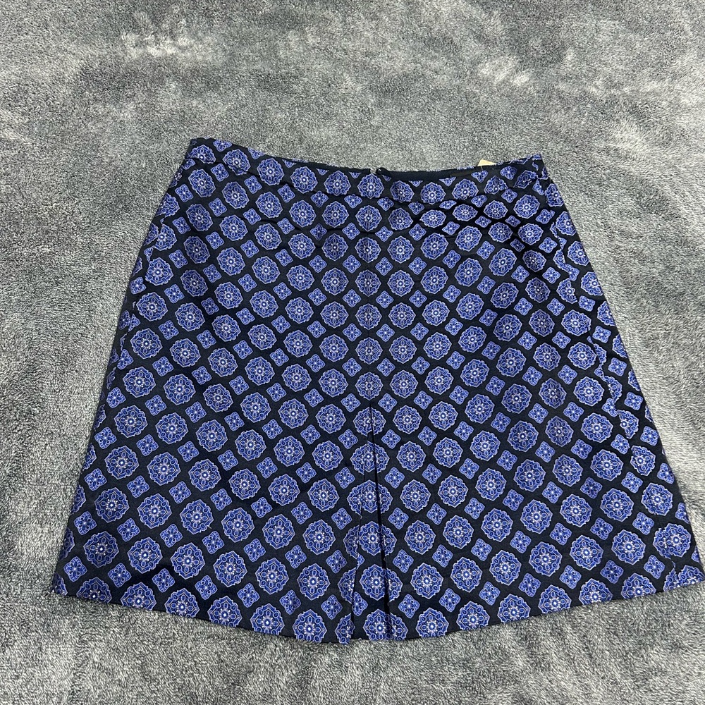 J. Crew Navy and Blue Geometric A-Line Skirt
